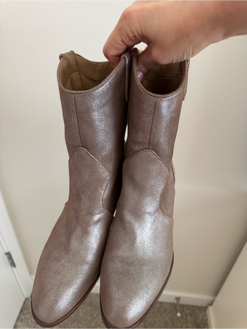 AEROSOLES “Movie Script” Women's Metallic Taupe Mid-Calf Boots